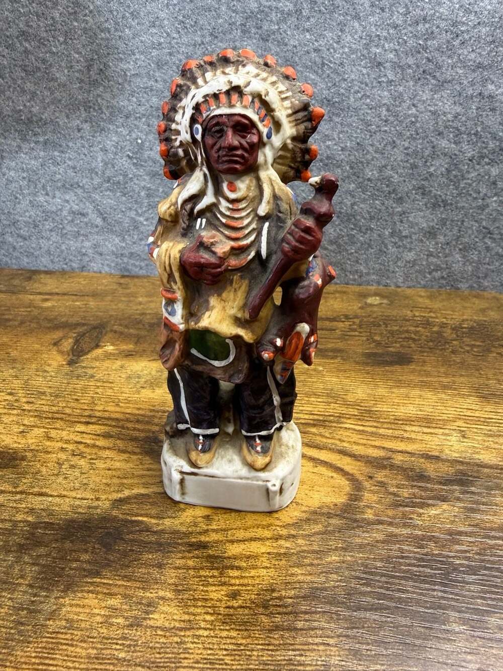 Vintage Gary Schildt Sitting Bull Native American Chief Ceramic  Decanter 1974